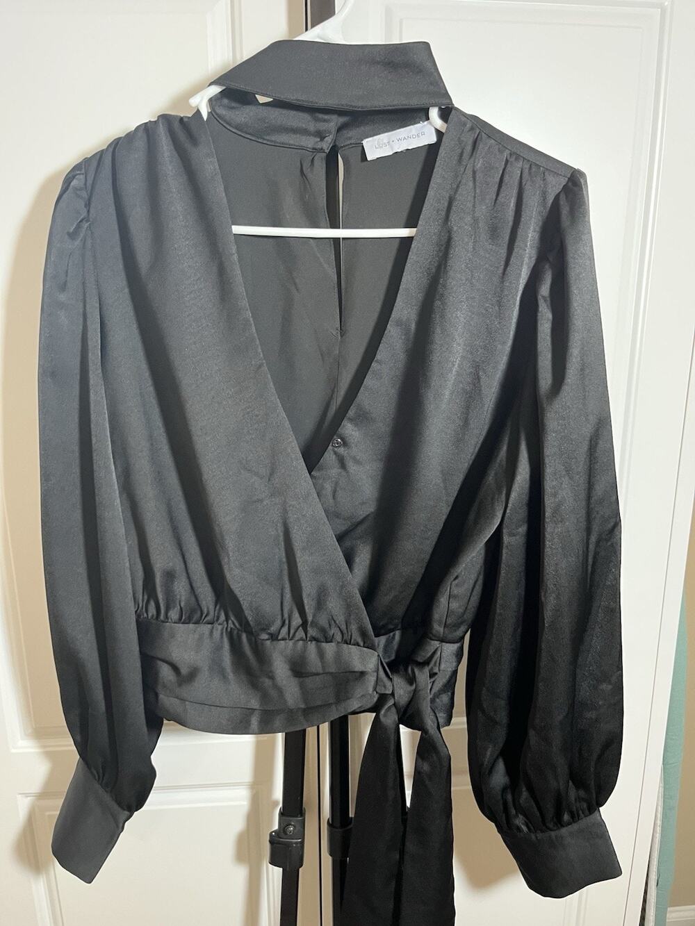 Lost + Wander Silk Feel Black Wrap Style Top No Size Measures Small